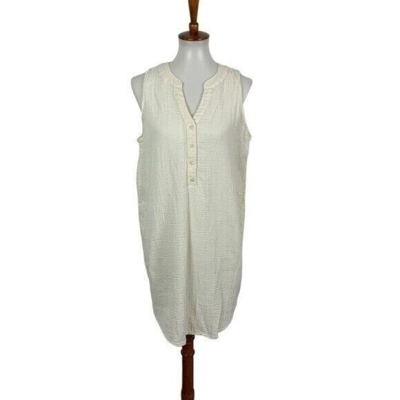 Calligraphie Cream Textured Sleeveless Button Front Midi Dress Large - Picture 1 of 6